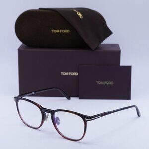 Tom Ford FT5700-B 054 Square Eyeglasses 52mm - Red Havana/Blue Light Block